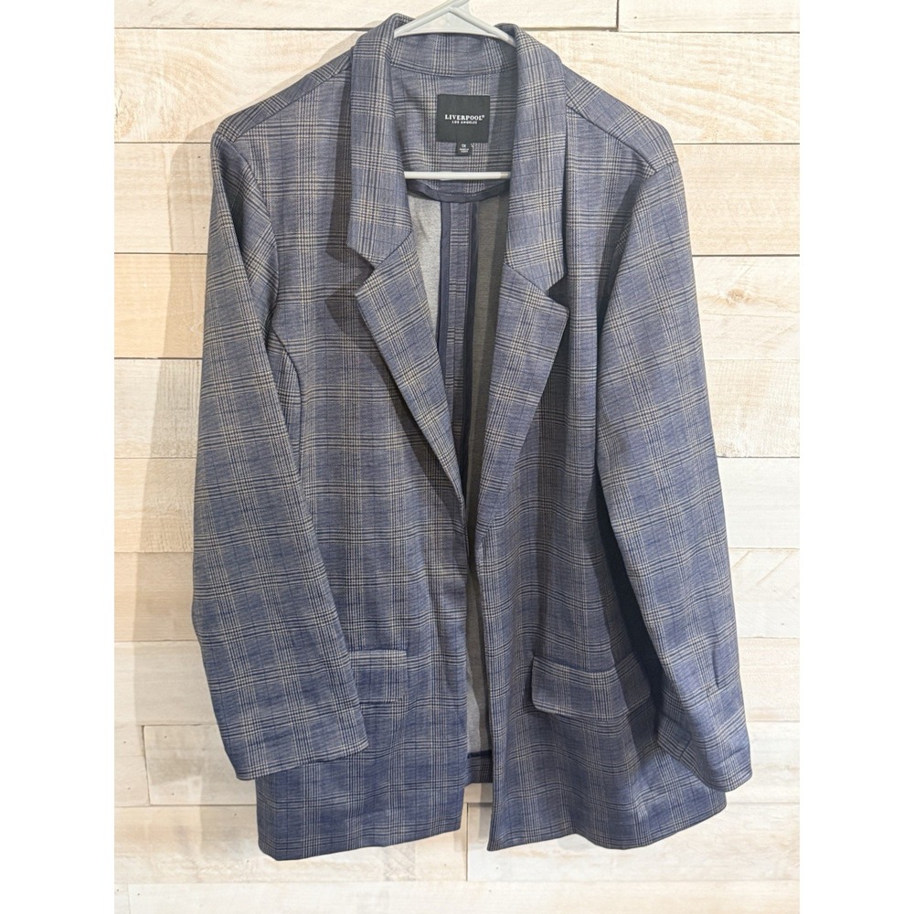 Liverpool Los Angeles Womens Blazer Jacket Navy Blue Plaid Size XL